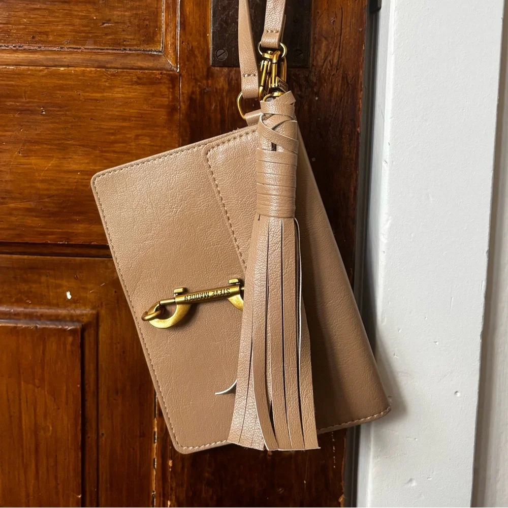 Taupe Tassel Wristlet Clutch Gold Hardware Steve Madden
